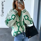 Cryptographic осенне-зимний вязаный свободный свитер кардиган на пуговицах Женские топы с длинными рукавами оверсайз свитера теплое пальто