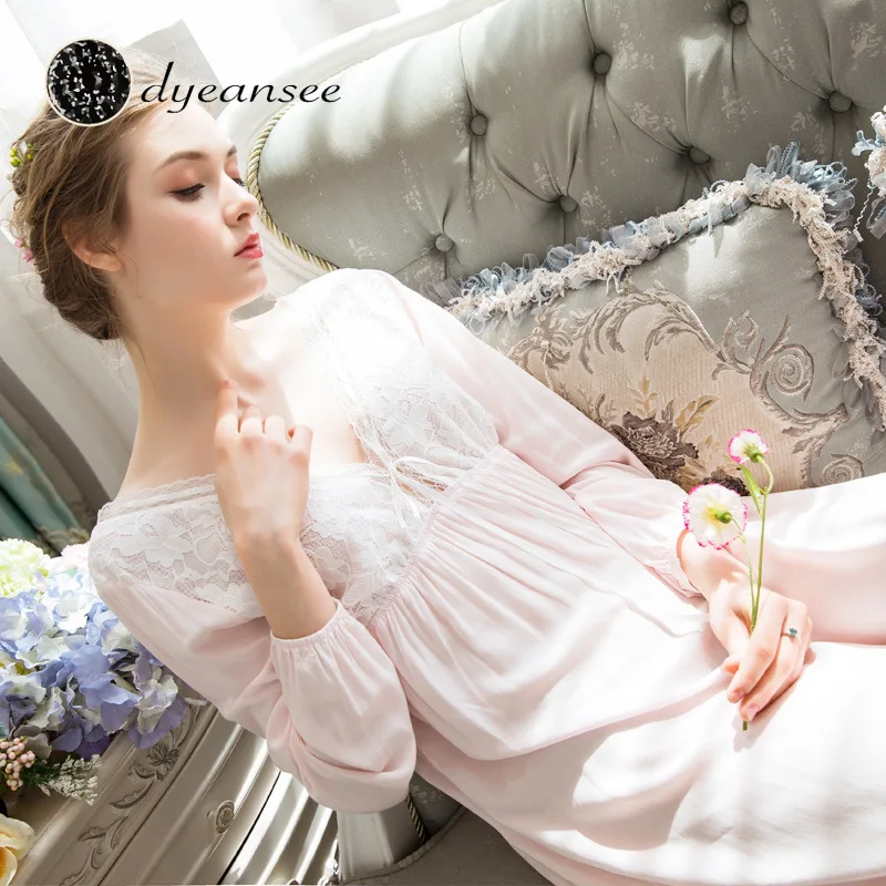 Dyeansee винтажная белая длинная ночная рубашка женские ночные платья домашняя