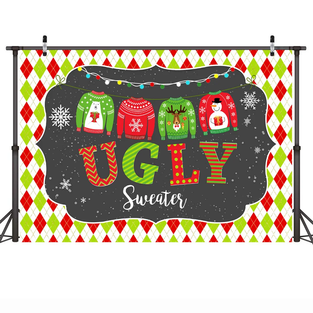 Winter Christmas Photography for Photo Studio Ugly Sweater Birthday Background Snow Colorful Happy New Year Backdrop Photocall |