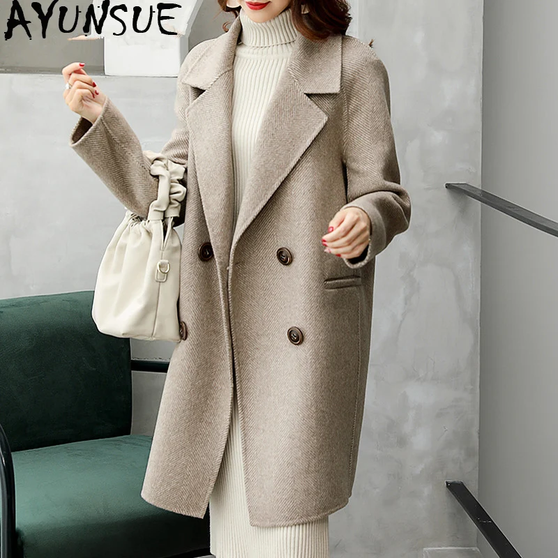 

AYUNSUE Double Side Wool Coat Autumn Winter Jacket Women Clothes 2020 Alpaca Woolen Coat Female Korean Long Coats Chaqueta Mujer