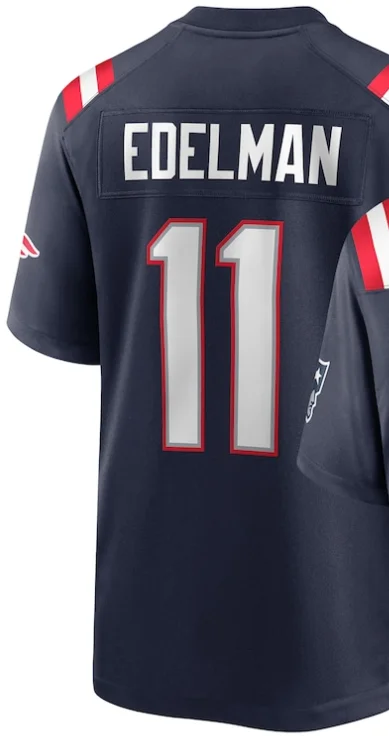

Custom Embroidery For Men Women Kid Youth Julian Edelman Newton White Red Blue Navy American Football Jersey T-shirt
