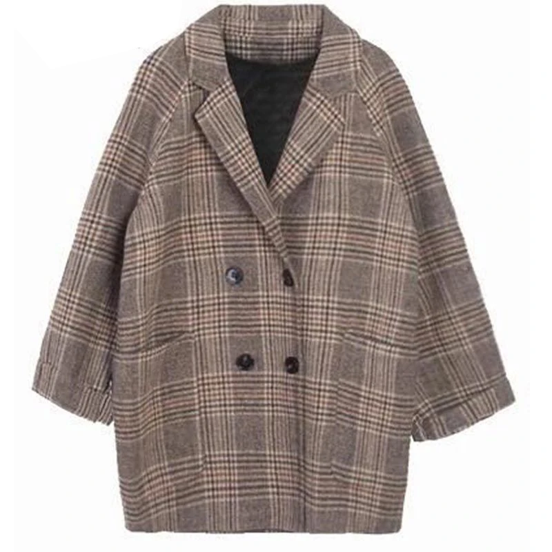 Женская шерстяная куртка в клетку элегантное офисное пальто для работы с