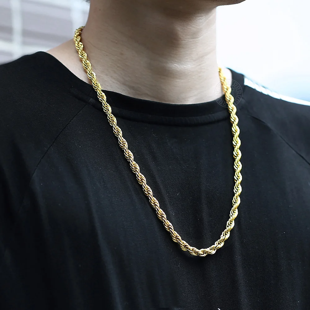 3/5/7mm Minimalist Rope Chain Necklace Never Fade Waterproof Stainless Steel Choker For Men Women Gift Gold Color Silver Color