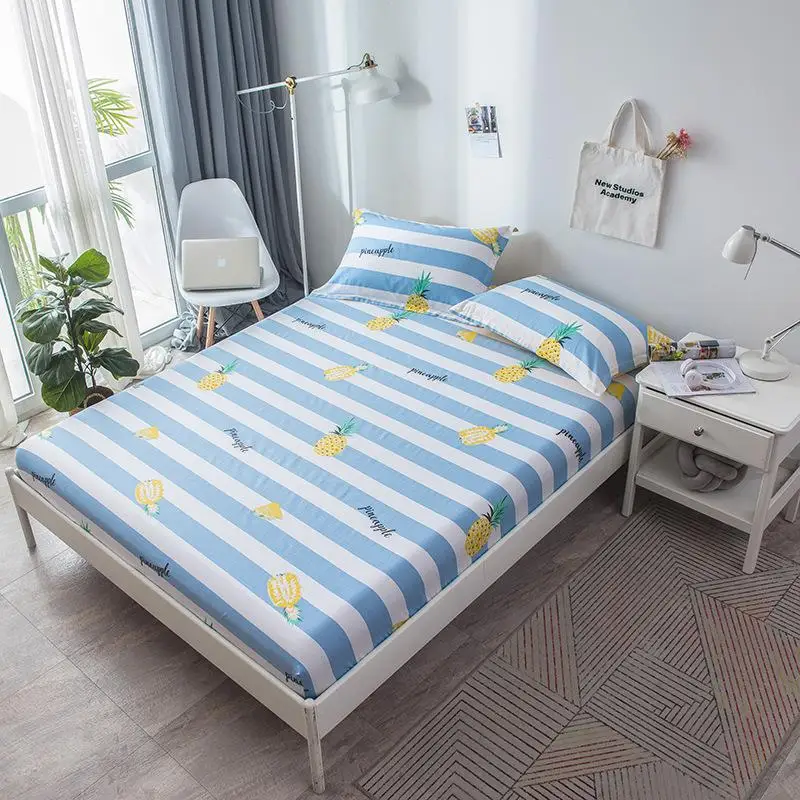 

Stripes Print Fitted Sheet For Single Double Bed Kids Adults 100% Cotton Bed Sheets (no pillowcase) XF750-19