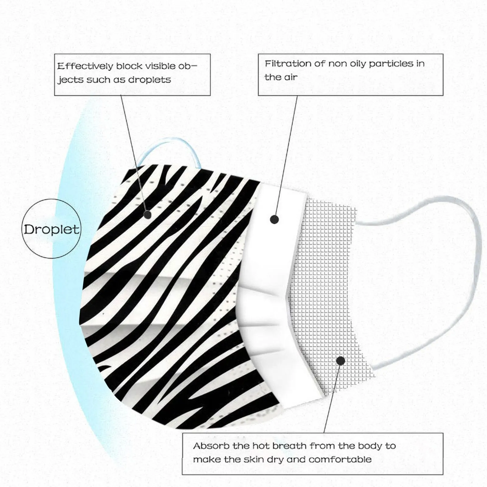 Маска одноразовая 3-слойная для взрослых маска лица с коровьим принтом и заушными
