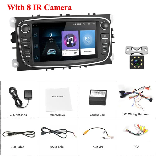With 8 IR (Black) Podofo 2din Android 8.1 Car Multimedia player 7'' Autoradio Car Radio GPS Mirrorlink For Ford Focus Mondeo C-MAX S-MAX Galaxy II - Цвет: With 8 IR (Black)
