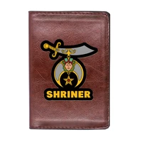 high quality leather vintage masonic shriner printing travel passport cover id credit card case