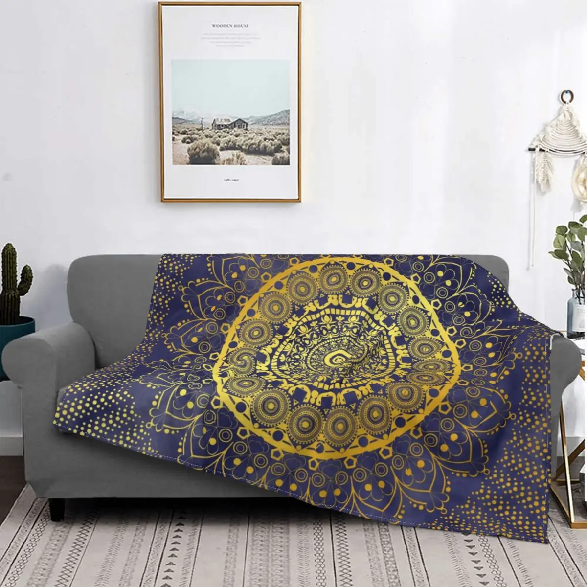 

Mandala Blue Gold Marbled Blanket Zen Sacred Geometry Plush Warm Ultra-soft Flannel Fleece Throw Blankets For Sofa Couch Quilt