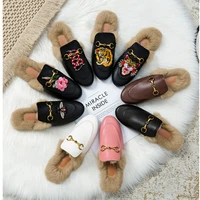 2021 european and american womens muller shoes real rabbit fur outdoor flat slippers