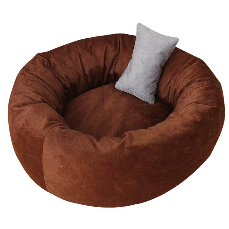 Brown Pets Shag Plush Donut Cuddler Calming Bed Round Plush Cat Dog Mat Sleeping Bed with Pillow E2S - Цвет: Brown