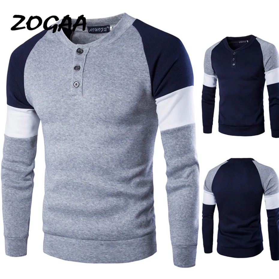 

ZOGAA 2020 Mens Fashion Plain T Shirt Long Sleeve Cotton Casual Pullover Jumper Hoodie O-neck Patchwork Men Clothing Hot Sale