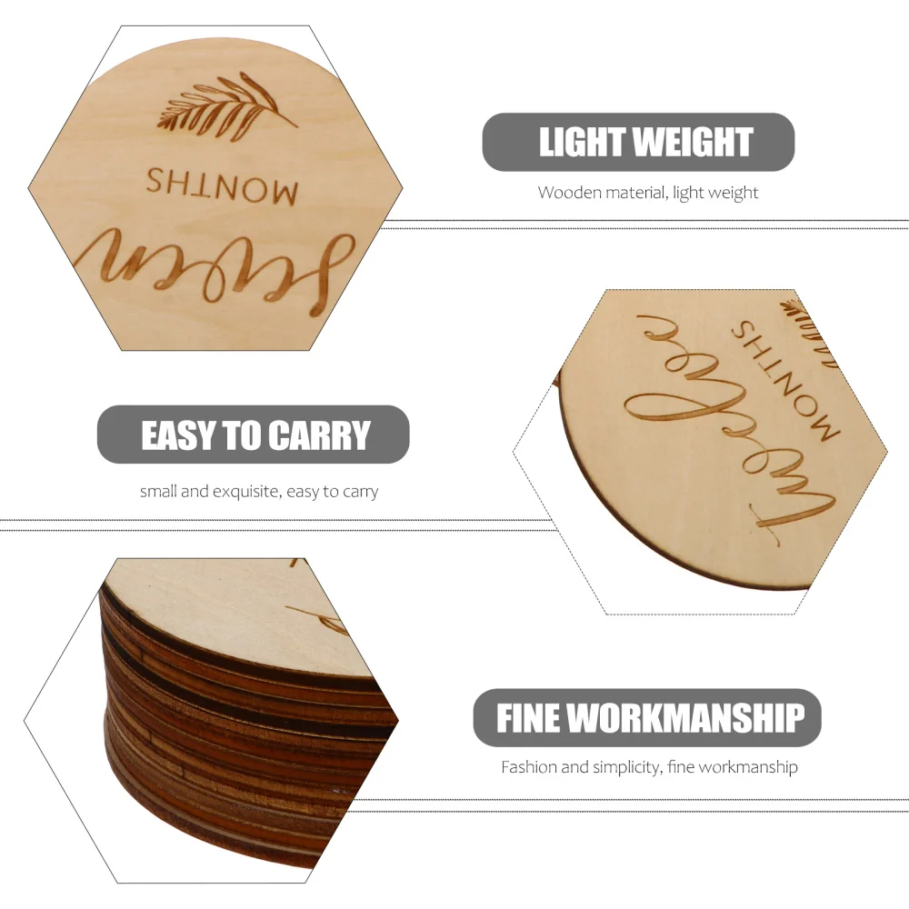 

12Pcs Wooden Baby Milestone Double Sided Discs Photo Picture Commemoration Props