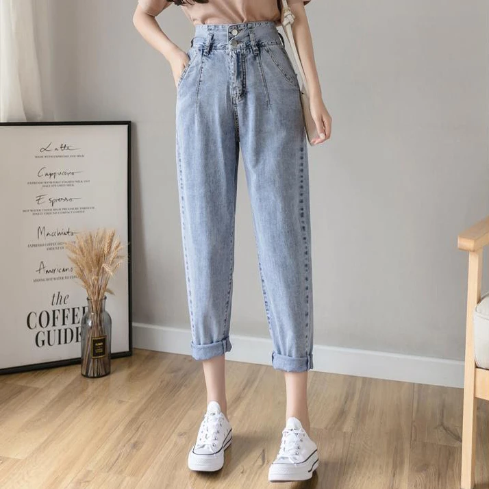 

Женские джинсы с завышенной талией, летние тонкие прямые свободные брюки с завышенной талией и широкими штанинами в виде восьми и девяти то...