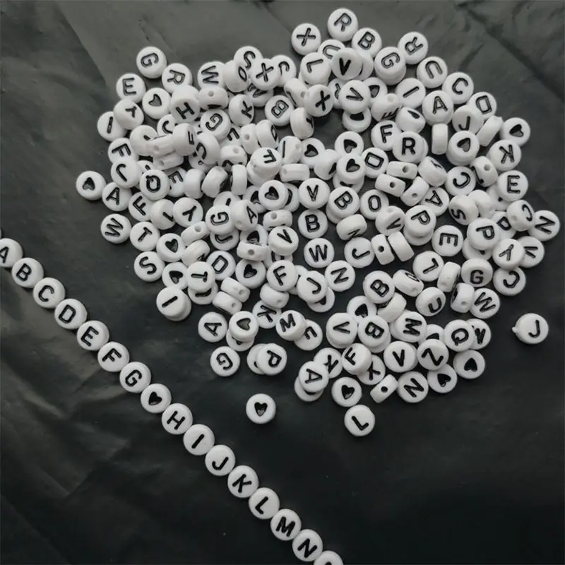 

1200Pcs A-Z Letter Alphabet Heart White Round Acrylic Beads DIY Jewelry Making