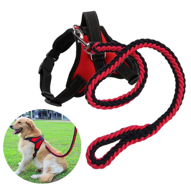 

Strong Pet Dog Collar Harness Leash Set Adjustable Chest Strap Harness Vest Nylon Lead Leash Traction Rope Dogs Accessories