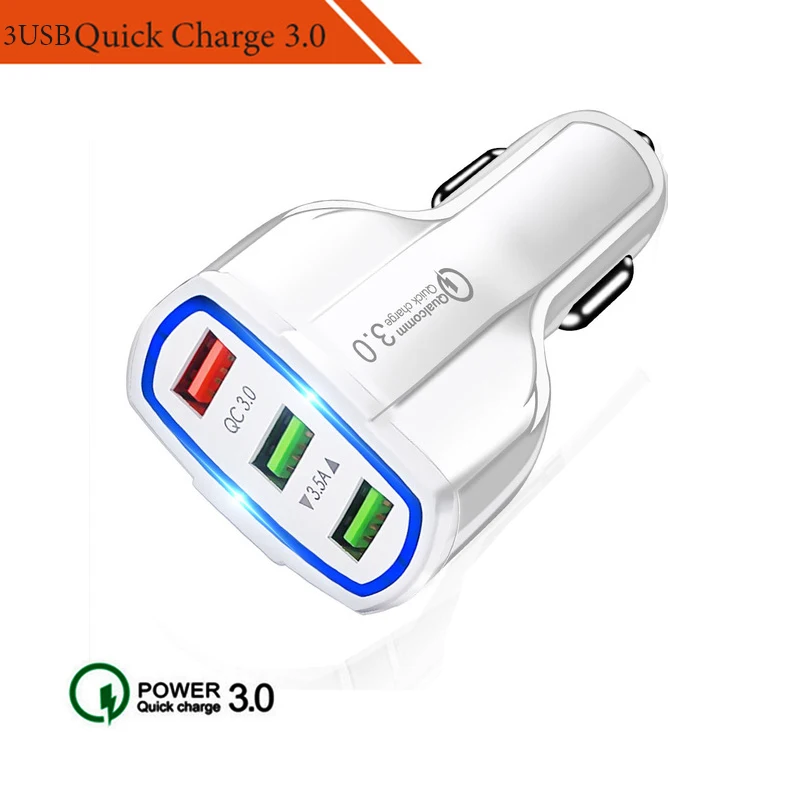 Only car Charger QC 3,0 3 USB Автомобильное зарядное устройство Quick Charge 3,0 3 порта быстрое зарядное устройство для автомобильного телефона зарядный адаптер с USB магнитным кабелем для iphone - Тип штекера: Only car Charger