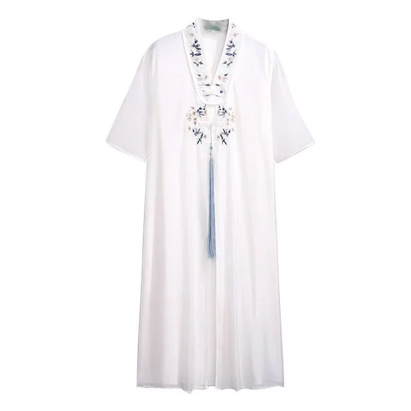 

Chinese Style Plus Size Flower Hanfu Embroidery Women's Summer New Style Han Elements Improved Cheongsam Dress Vintage Vestidos