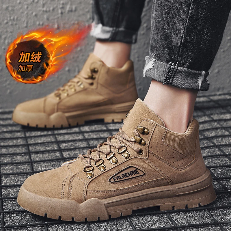 2019 супер теплые мужские зимние кожаные ботинки из коровьей замши на меху теплая