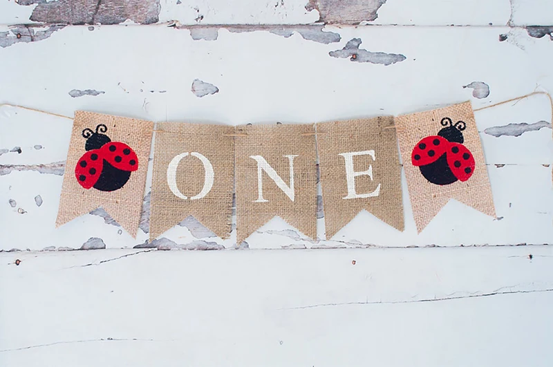 Божья коровка с днем рождения Мешковина баннер в горошек декор для первого дня |