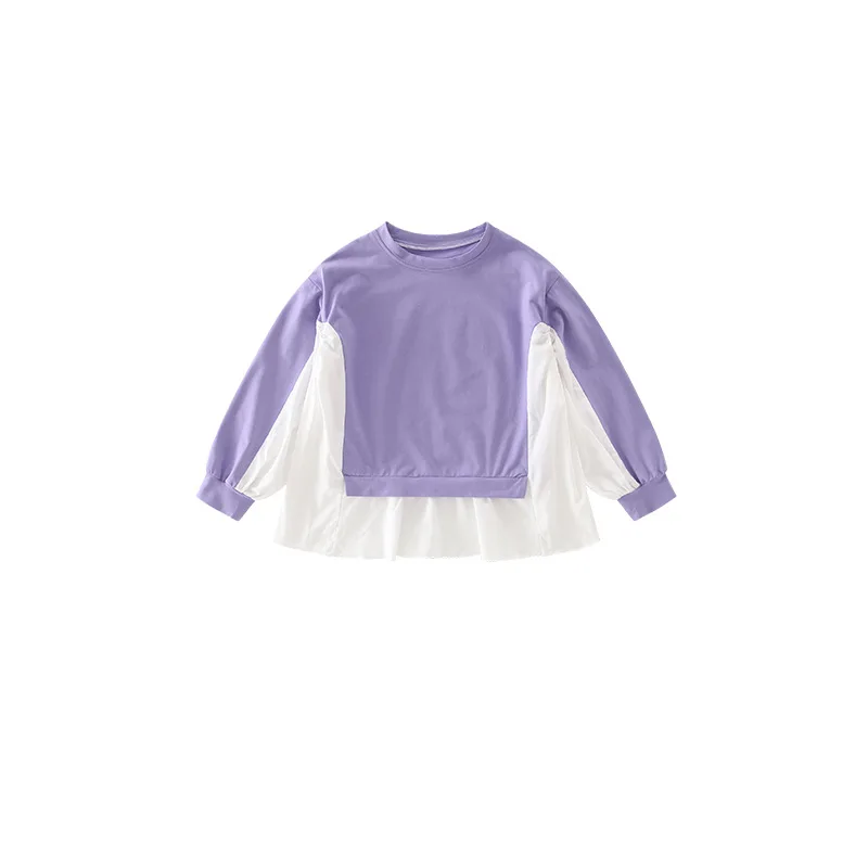 

Spring Autumn Kids Clothes Purple Teen Girls Casual Cotton Tee Tops Long Sleeve Patchwork Sweatshirts For 6 7 8 9 11 13 14 Years