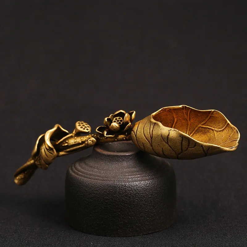 

Creative Lotu Leaf Brass Copper Sugar Shovel Lotus Root Tea Scoop Spatula Gold Coffee Spoon Teaware Ice Cream Kitchen Tool Decor