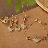 baifuming s925 sterling silver gold plated cloisonne hetian jade chinese style earrings rings pendants suit