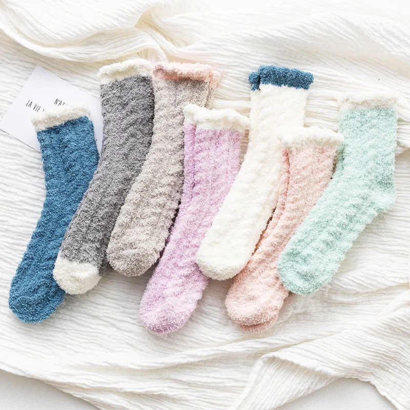 

Простые Модные женские толстые носки зимние теплые коралловые бархатные однотонные чулки холодностойкие мягкие носки для сна