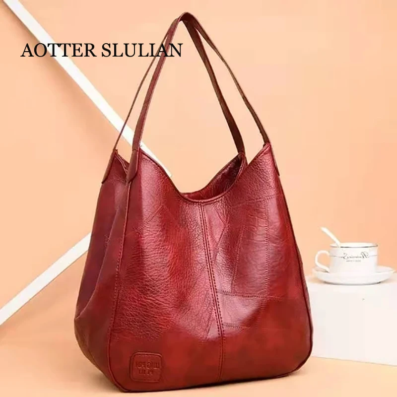 

Noble Luxury Lady Shoulder Bags Red Tote Large Capacity Hand Bag Elegant Vintage Messenger Bag Soft Leather Handbag Purse Packet
