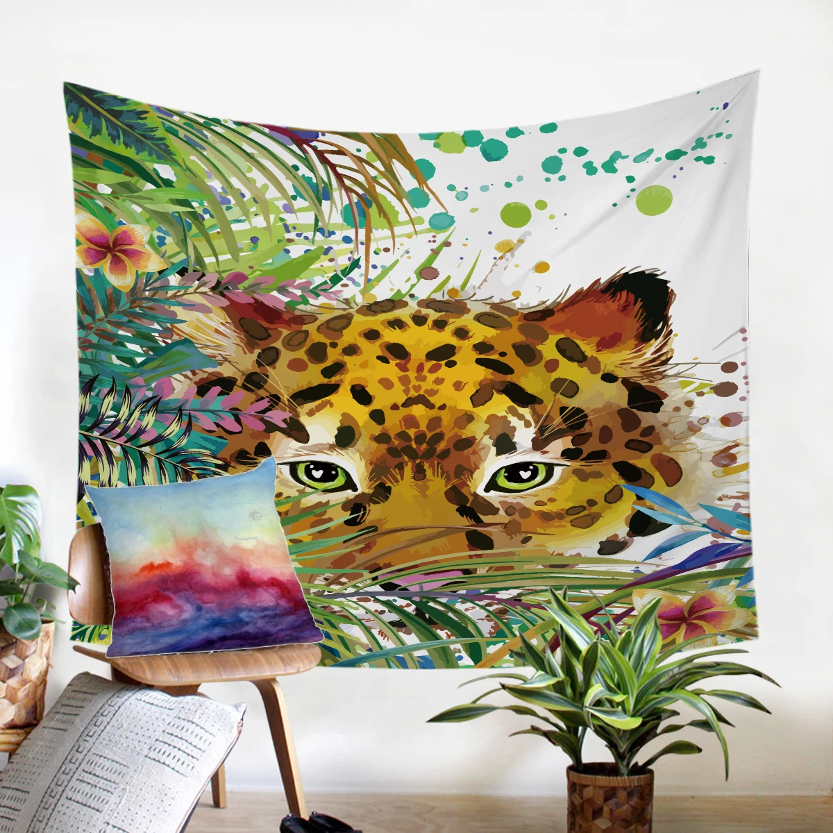 

Wolf Tapestry Art Wall Hanging Abstract Painting Boho Living Room Decor Crafts for Kids Girls Sugar Skull Wall Decorative