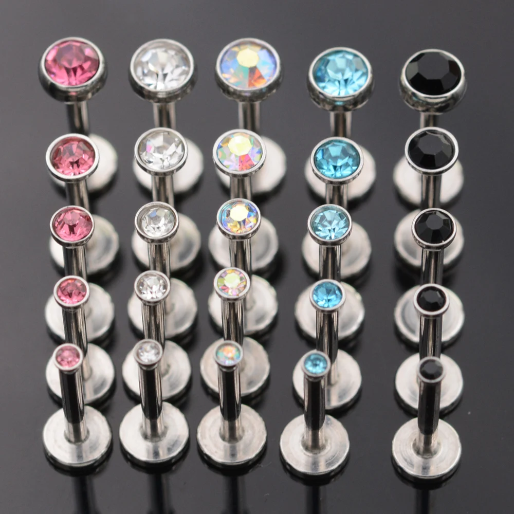 

5Pcs 6/8mm Bar Rainbow Blue Black Round Crystal Nose Ring Stud Conch Labret Piercing Lip Ring Ear Piercing Helix Tragus Earrings