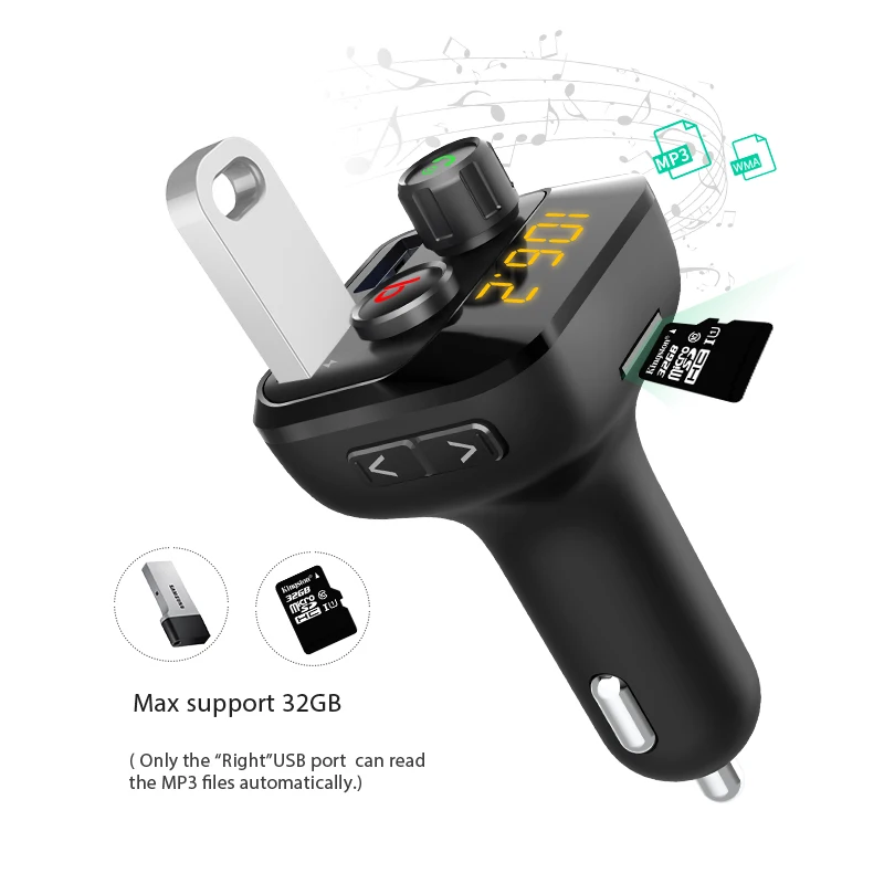Автомобильный FM передатчик VANJEW BT201D с функцией быстрой зарядки Bluetooth модулятор V5.0