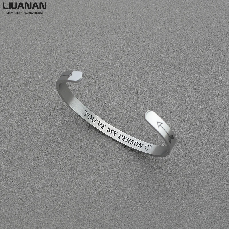 

Stainless Steel Cuff Bracelet for Man Women Couple Jewelry Engraved Love Bracelet YOU'RE MY PERSON Valentine's Day Gift