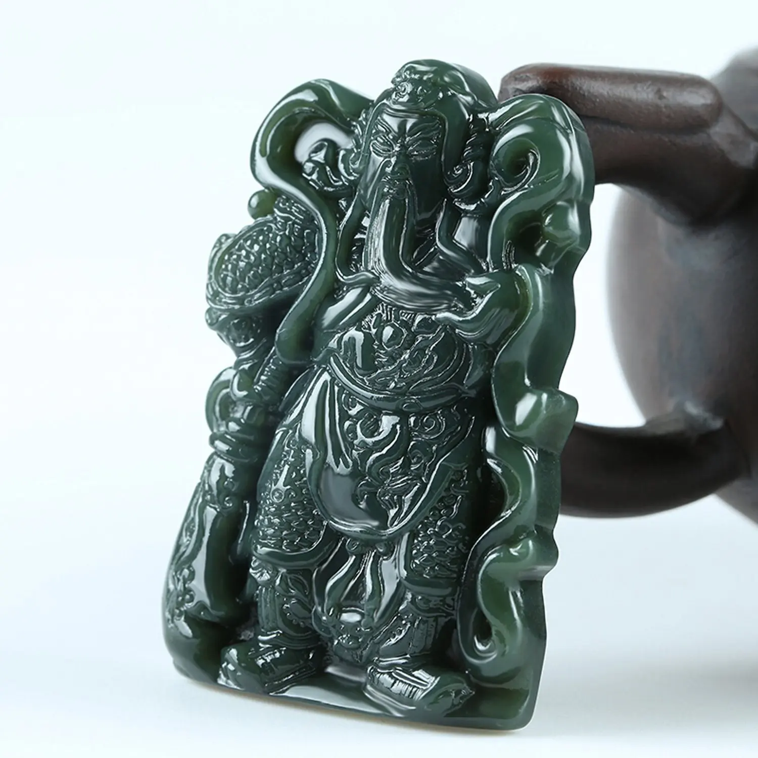 LETSFUN изящные ювелирные изделия натуральный резной зеленый нефрит Wu God of богатство