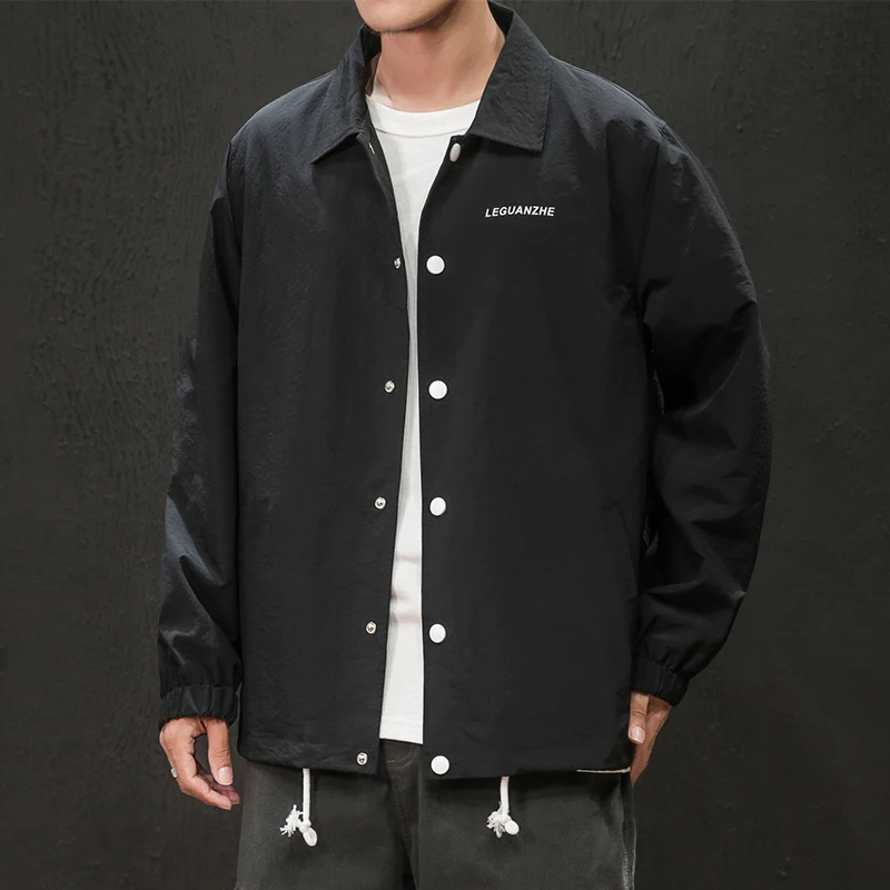VOGUELEO Men'sJacket Япония Стиль отложной воротник сплошной черный оранжевая верхняя