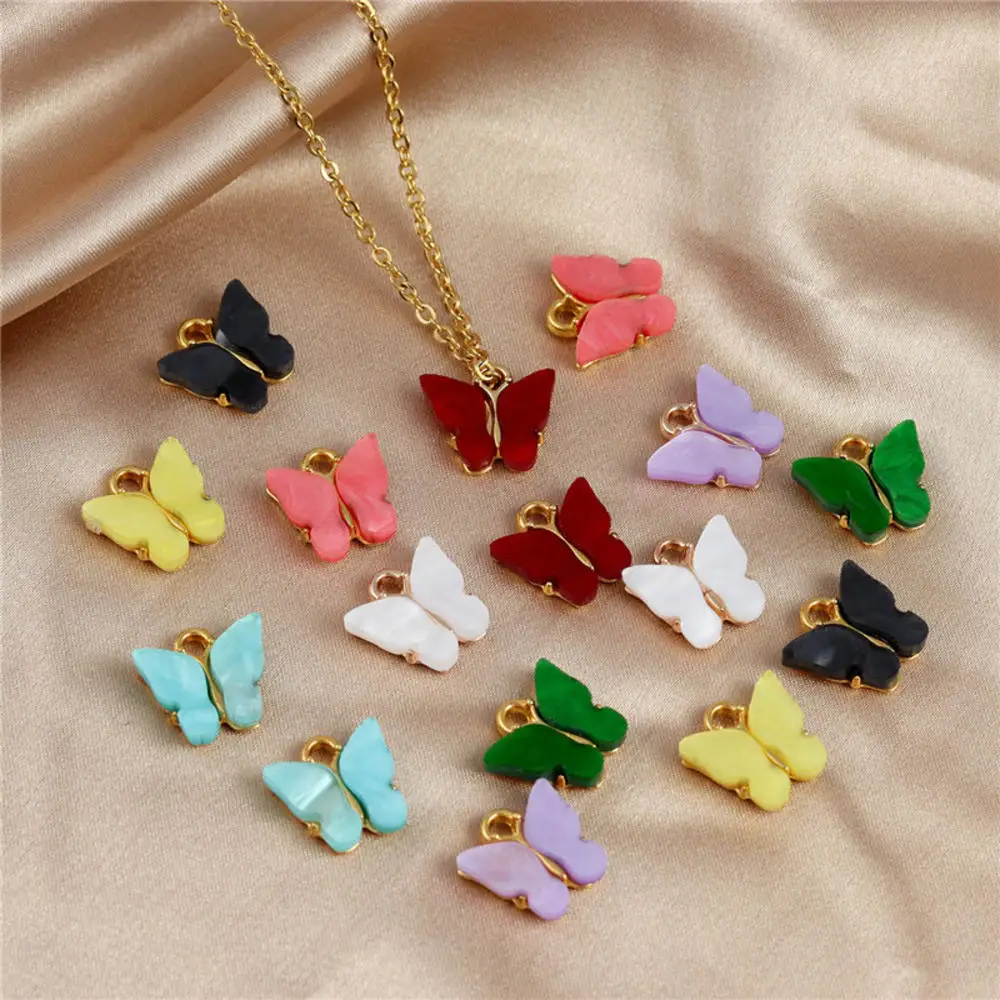 

10Pcs/lot Alloy Colorful Butterfly Setting Resin Charms Cute DIY Animal Pendant Handmade Jewelry Ornaments For Necklace Bracelet