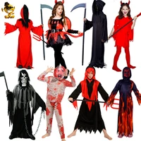 purim kids devilzombiegrim reaper costume skeleton halloween boygirl scary red devil robe cosplay children costumes