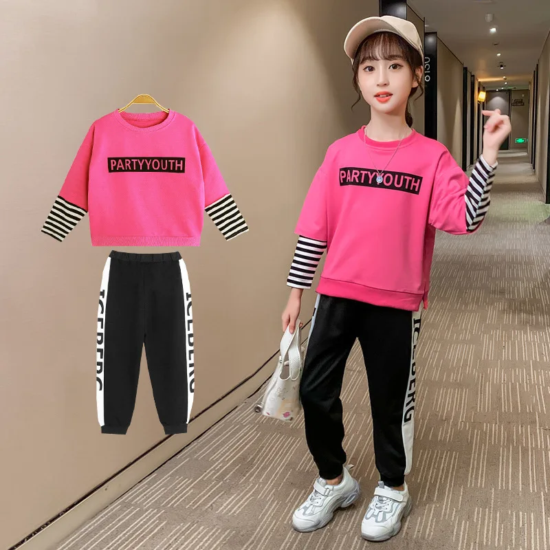 

Girls Suit Sweatshirts +Pants 2Pcs/Sets 2021 Scoop Spring Autumn Teenager Kid School Outdoor Clothes Kids Children Clothing
