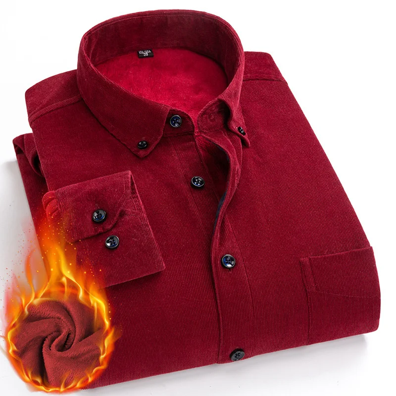 

Quality Cotton Corduroy Shirt Long Sleeve Winter Regular Fit Mens Casual Warm Solid with Pockets Autumn Men's Shirts 5XL 6XL