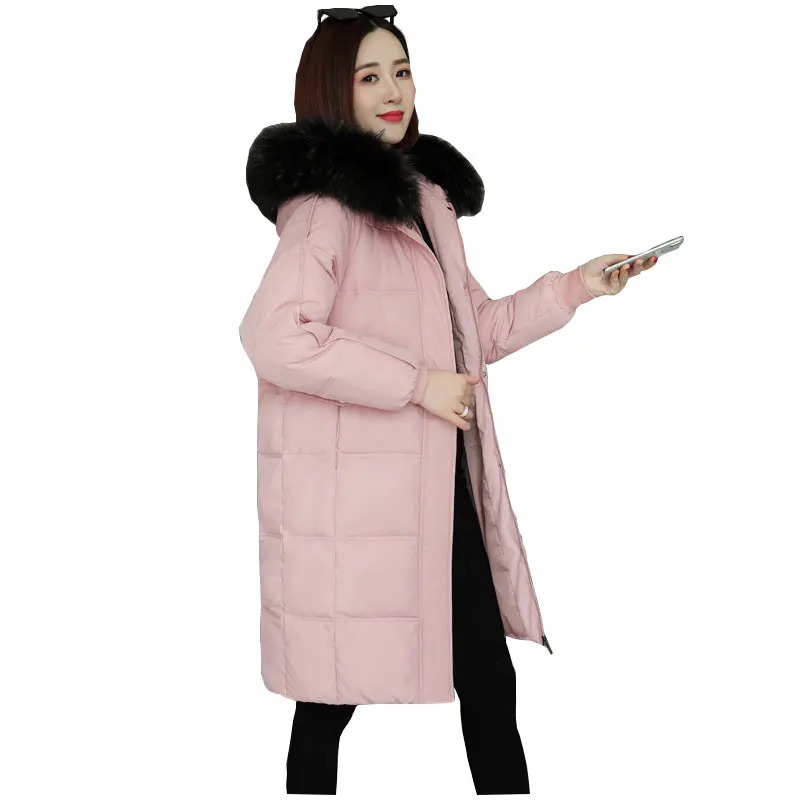 Шикарное длинное меховое пальто Женское зимнее пуховое с капюшоном большого