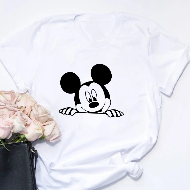 New Mickey Minnie T Shirts Cute Cartoon Printed Women/Men Tshirts Love Couple Clothes White Round Neck Harajuku Family Tees