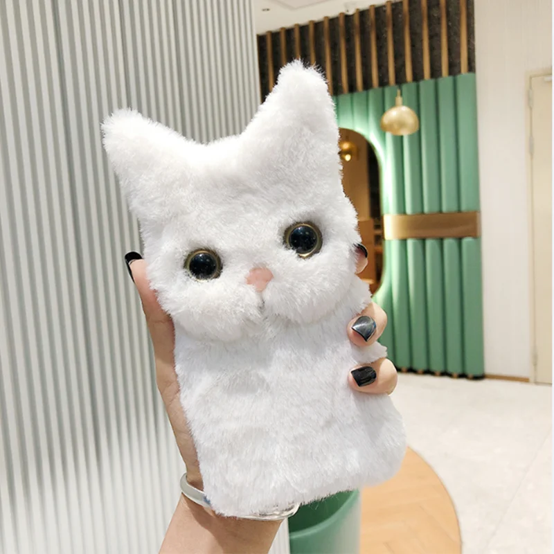 

A51 4G A51UW Warm Plush Cute Cat Case Pure Color Animal Phone Bag Cat Ear Silicone Cover For Samsung Galaxy A51 5G UW 6.5inch