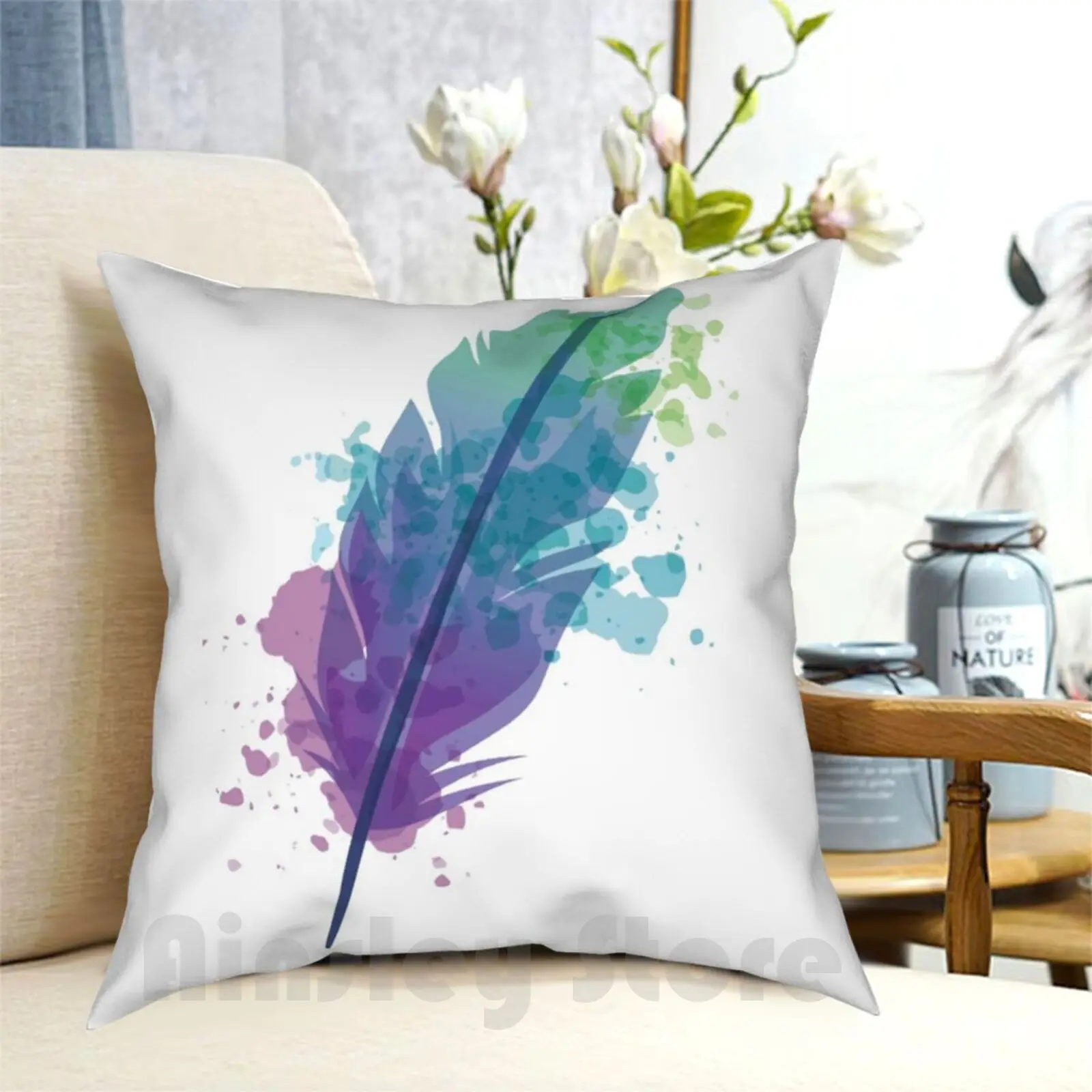 Наволочка с акварельными перьями наволочка принтом для дома мягкая подушка