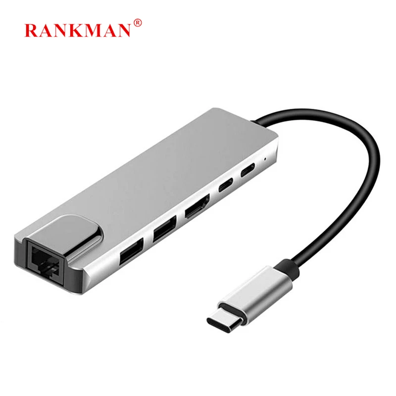 

Rankman Type-C to Ethernet RJ45 Lan 4K HDMI-compatible USB 3.0 C Adapter for MacBook Samsung S20 Dex Huawei Xiaomi 10 TV PS5