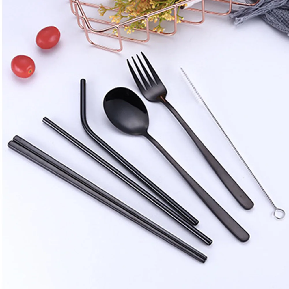 5 Pcs/set Chopsticks Kitchen Dinnerware Travel Fork Spoon Home Flatware Set Stainless Steel Utensils Camping Tableware Picnic | Дом и сад