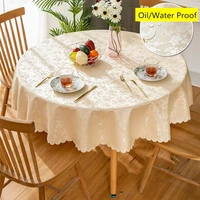 flower decorative pu tablecloth oil proof water proof table cover thicken round banquet wedding dining tea table cloth