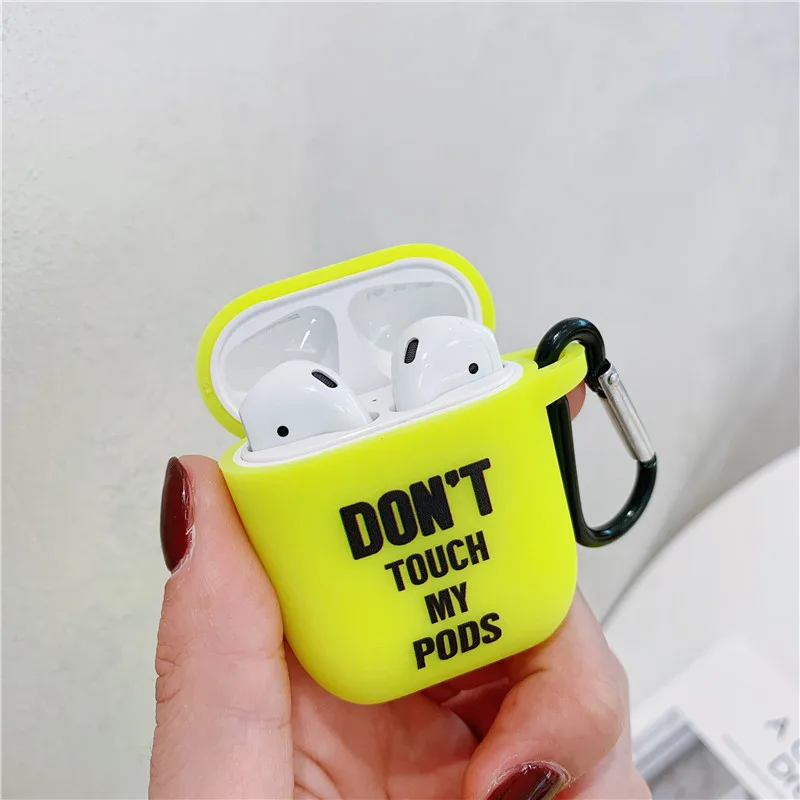 Модный флуоресцентный цветной простой чехол с надписью для Airpods, милый мультяшный bluetooth-наушник, защитный чехол для Airpod 2, мягкий чехол