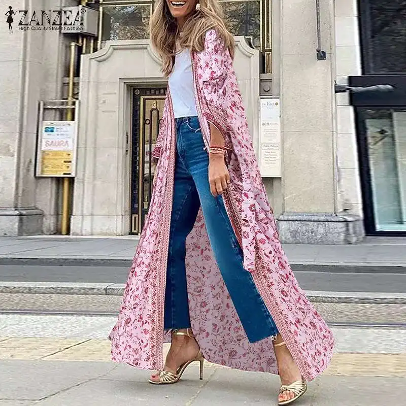 Женский пляжный кардиган ZANZEA богемная накидка-кимоно с длинным рукавом