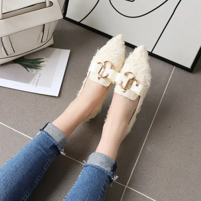 Большой размер Обувь с острым носком Летняя женская обувь на плоской подошве |