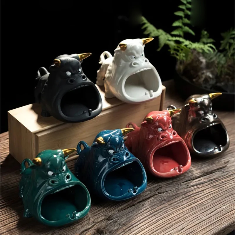 

JINSERTA Cute Animal Ashtray with Lid Ceramics Ashtray Anti Fly Ash Large Capacity Ash Holder Storage for Car Home Office