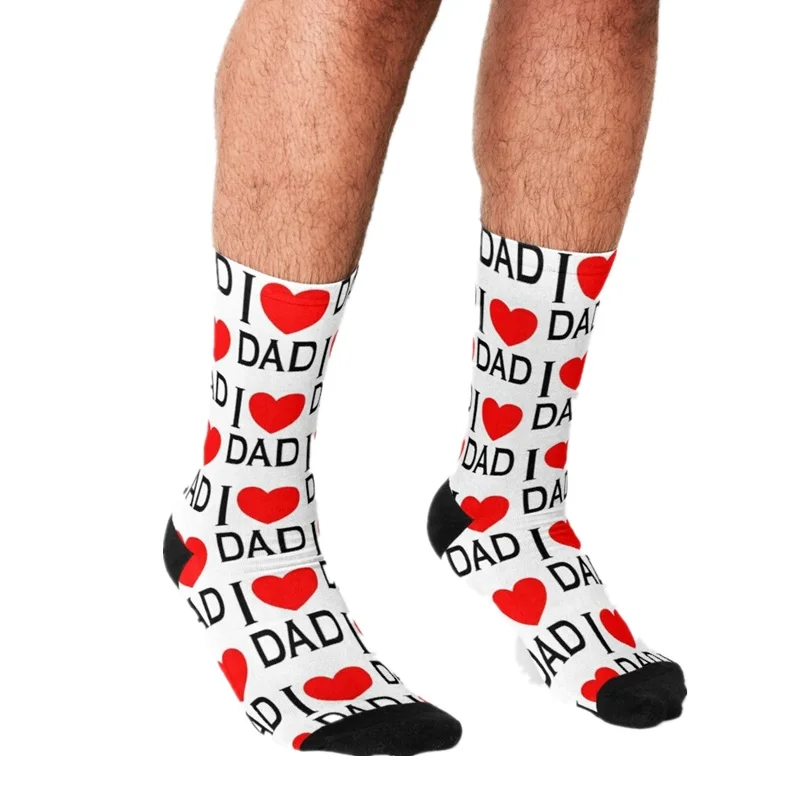 Забавные Father's day Для Мужчин's Носки принт I love Dad с узором в виде сердец рок стиле